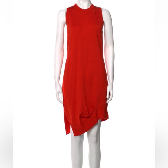 Alexander Wang Red Knit Crew Neck Mid Length Shift Dress Front Pleat Detail Sz M - Picture 1 of 8